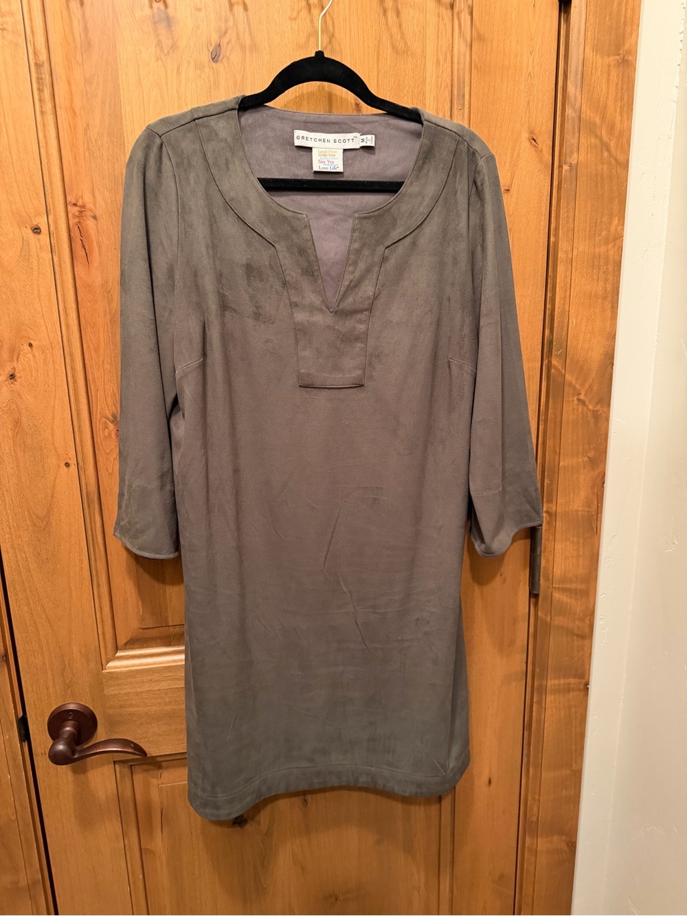 Gretchen Scott Designs Taupe Gray Suede-Look Long Sleeve Shift Dress